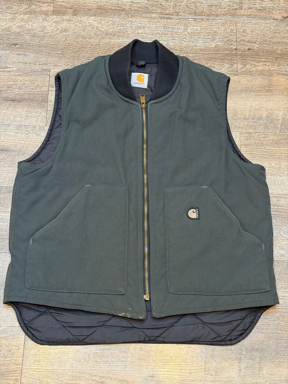 Vintage Carhartt V17 CHR Charcoal T.A.C. 1000 Quilted Duck Vest - Men's Small